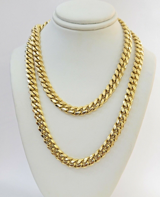 Real 14k Gold Chain Necklace 7mm  22 Inch Solid Miami Cuban Link  Men 14kt Chain