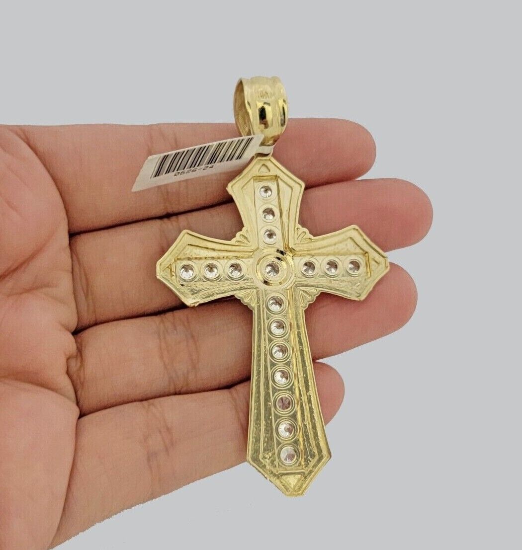 10k Yellow Gold Franco Chain Jesus Cross Charm Pendant 5mm 20-26 Inches Necklace