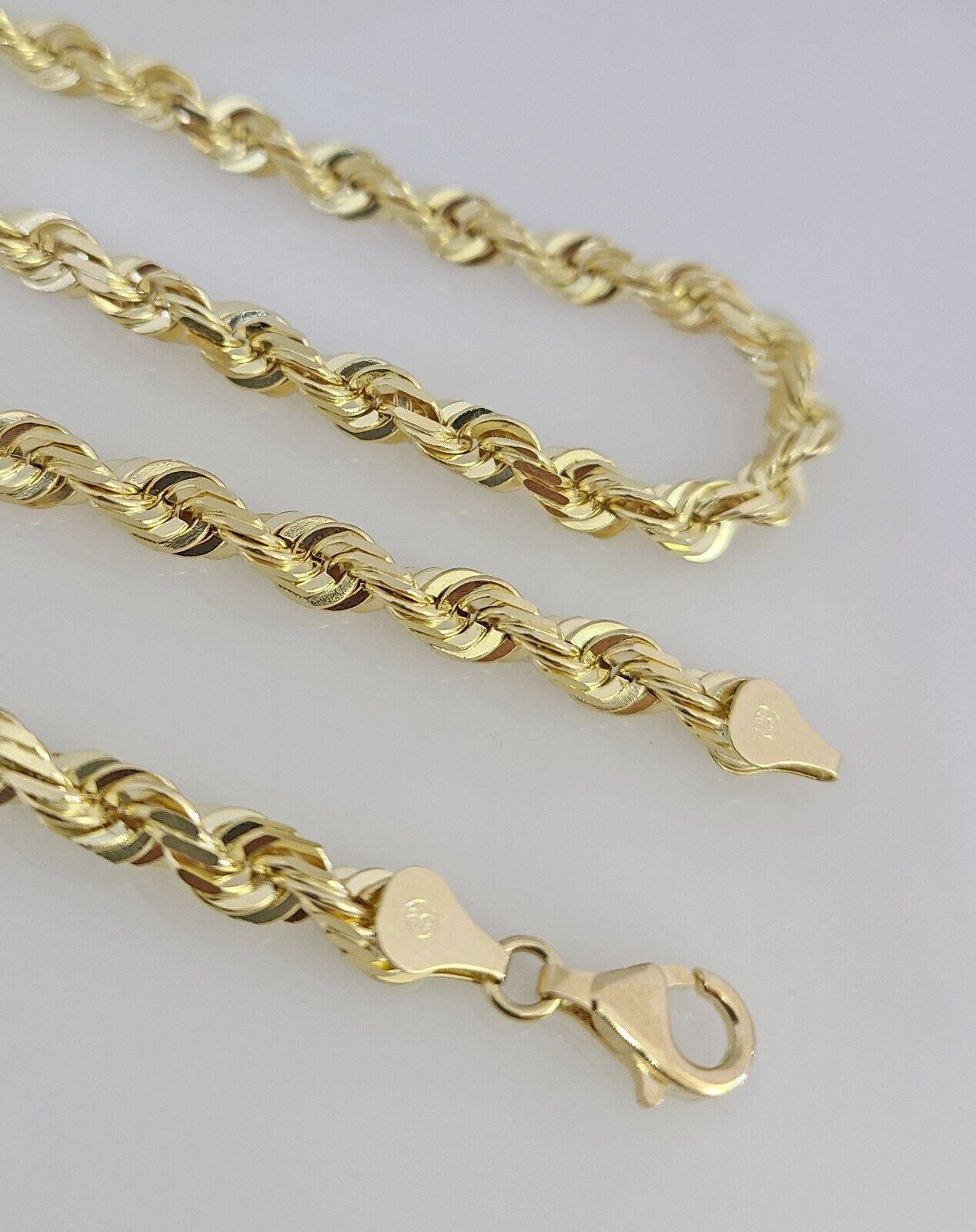 10k Rope Chain Necklace 6mm Solid link Diamond Cut 26" Men Women Yellow Gold