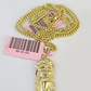 Real 14k Gold Chain Jesus Head Pendant Set 14kt Miami Cuban Link Chain 2mm Charm