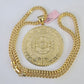 14k Yellow Gold Franco Chain Necklace Mayan Calendar Charm Pendant 4mm 22"Inch