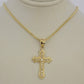 10k Yellow Gold Franco Chain Jesus Cross Charm Pendant 2mm 16-24 Inches Necklace