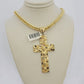 10kt Yellow Gold Franco Chain Necklace Nugget Cross Charm Pendant 5mm 20-26 Inch