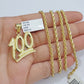 10k Yellow Gold Rope Chain 100 Charm Pendant Set 18"-28 Inch 3mm Necklace REAL