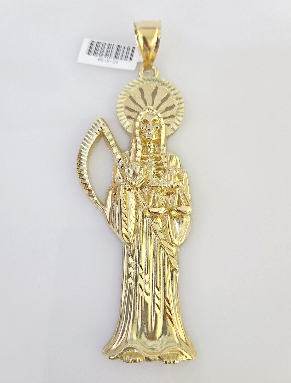 10k Santa Muerte Charm Pendant Mens REAL 10Kt Saint Reaper Yellow Gold