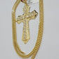 10k Yellow Gold Franco Chain Necklace Jesus Cross Charm Pendant 3mm 18-26 Inches