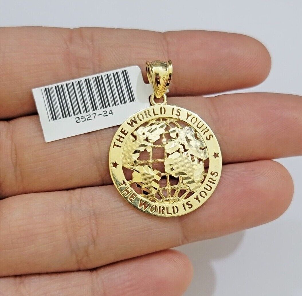 Real 10kt Gold Milano Rope Chain World Map Charm Pendant Set 18-24 Inch Necklace