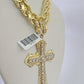 10k Yellow Gold Rope Chain Jesus Cross Charm Pendant 18-30'' Inch 7mm  Necklace