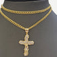 Real 10k Gold Cross Charm Pendant Chain SET 18-26" Miami Cuban Link Necklace Men