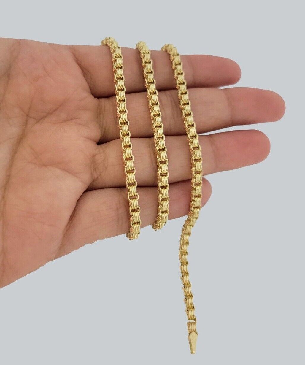 Real 10k Gold 3mm Box Byzantine Chain Necklace 20" 22" 24'' 26'' 28'' Inches NEW