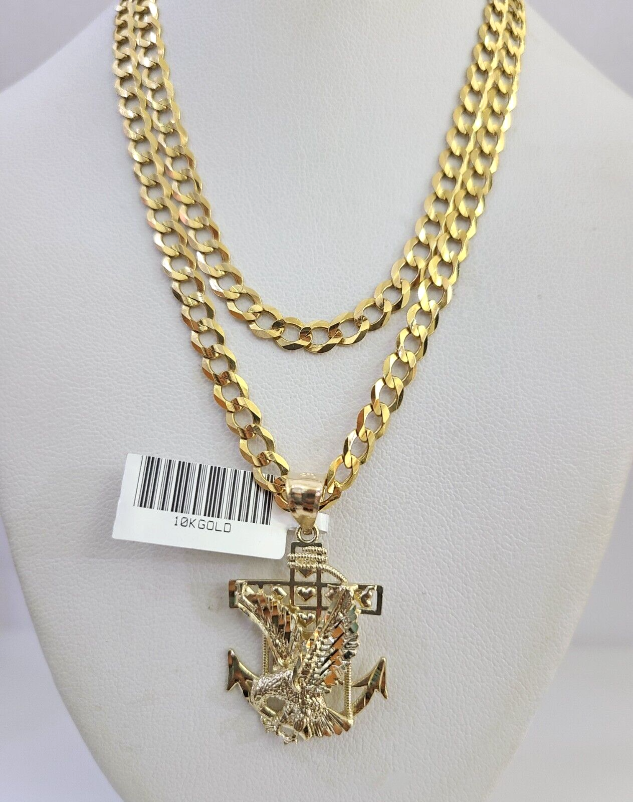 10k Gold Chain Necklace Eagle Anchor Pendant Set Cuban Curb 5mm 20"-28" Charm