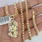 Real 10k Gold Byzantine Necklace Jesus Head Charm SET Chain 18"-30" 3mm Pendant