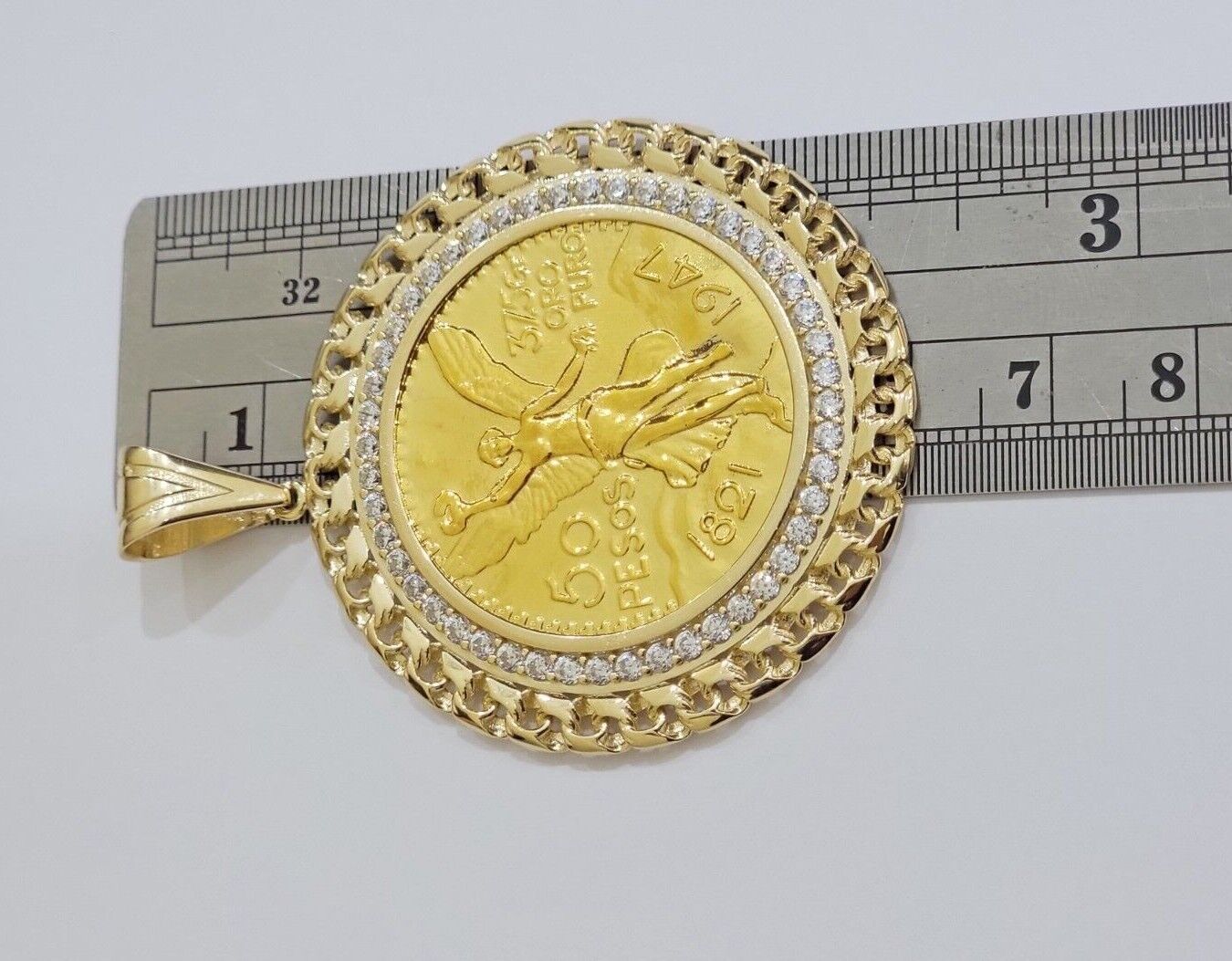10k Gold Mexican Centenario Copy Coin Charm 50 Pesos Bezel 10kt Pendant Replica