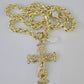 10k Yellow Gold Rope Chain Jesus Cross Charm Pendant 18-30'' Inch 8mm  Necklace