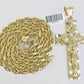 Real 10k Gold Rope Chain Necklace Jesus Cross Charm Pendant Set 20-28" inch 5mm