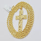 10k Gold Rope Chain Nugget Cross Charm Pendant Set 18-28 inch 3mm Necklace, REAL