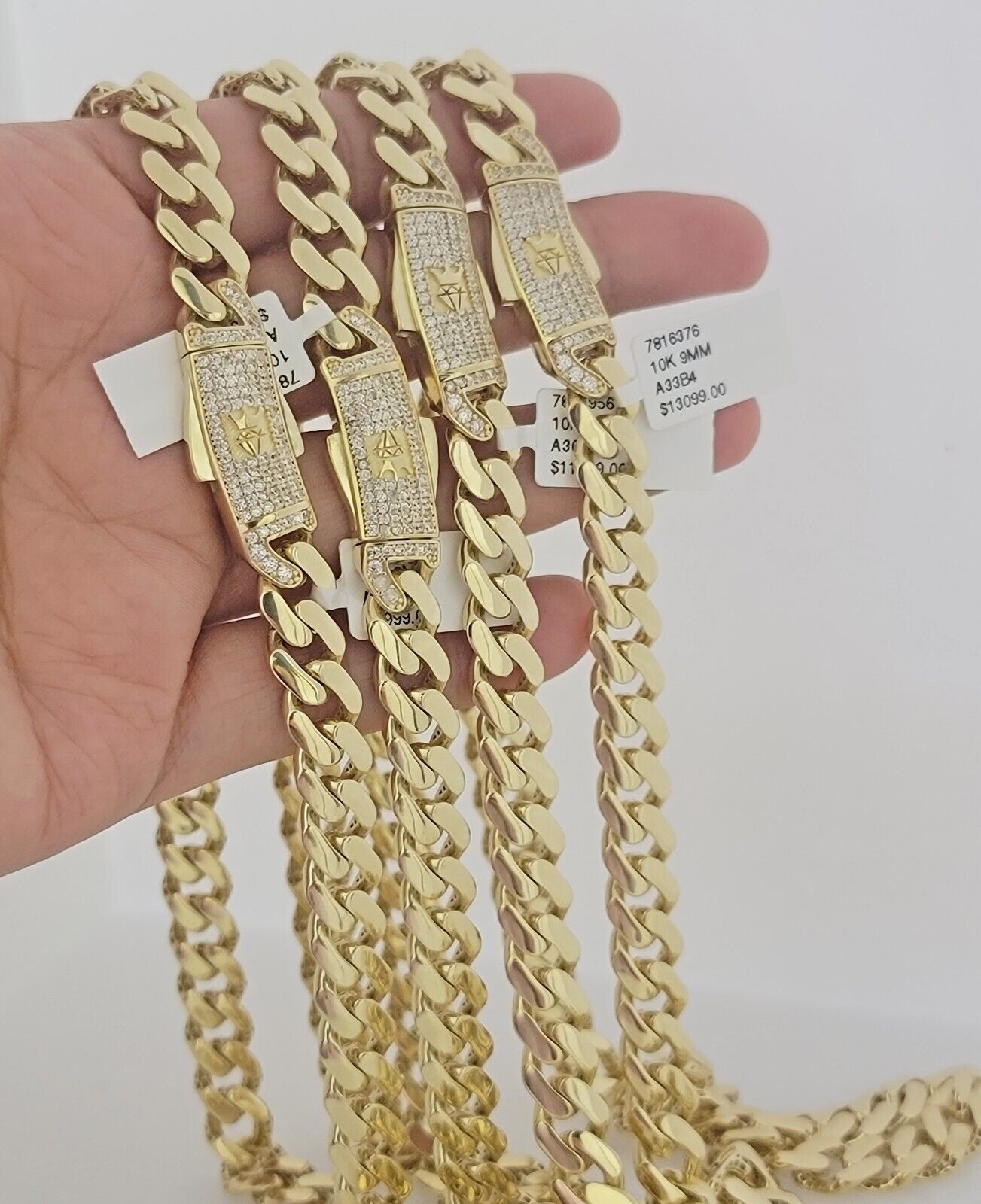 Real 10k Gold chain Cuban Link Monaco necklace 9mm 16-30 Inches CZ Box Lock 10KT