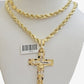 Real 10k Gold Rope Chain 22 inch Jesus Cross Charm Pendant Set 5mm Necklace Mens