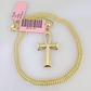 Real 14k Gold Chain Jesus Cross Pendant Set 14kt Miami Cuban Chain 2mm Charm