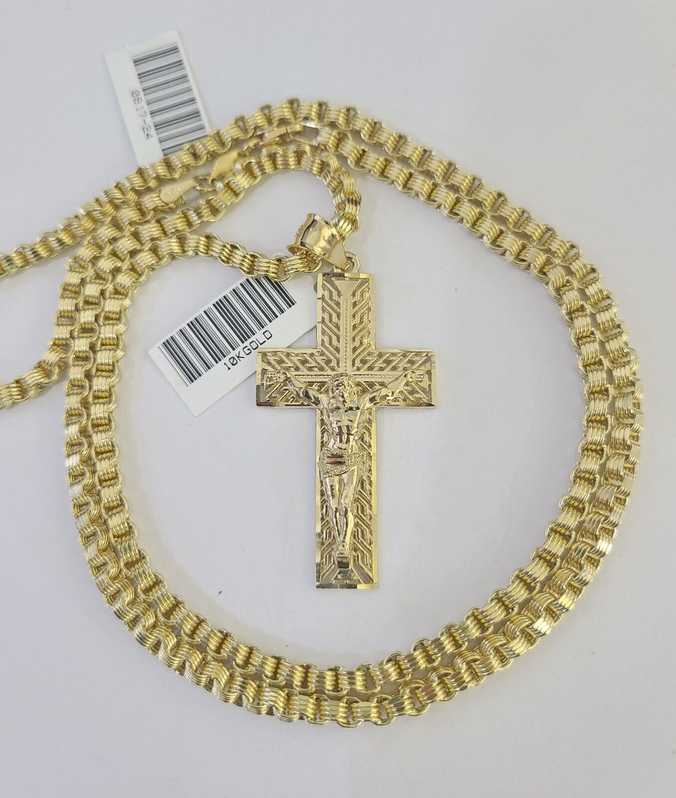 Real 10k Gold Byzantine Necklace Jesus Cross Charm SET Chain 18"-30" 3mm Pendant