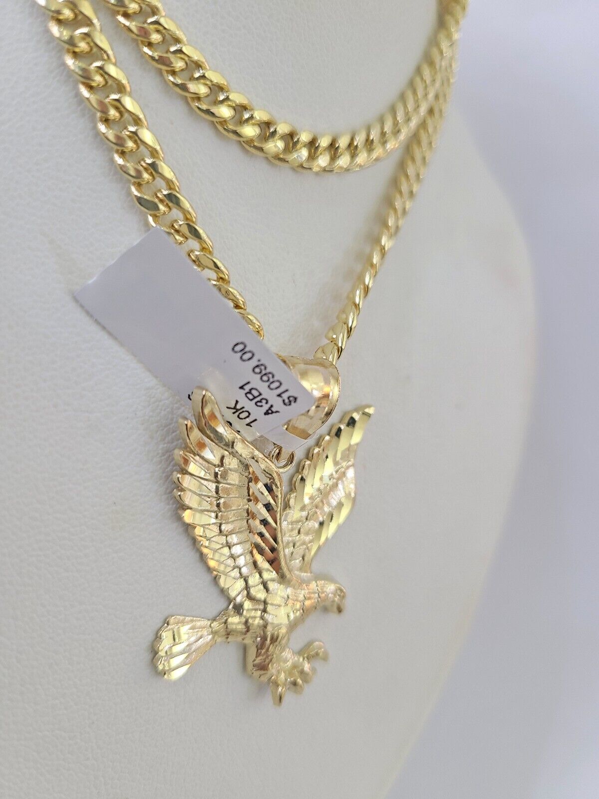 10k Gold Chain Eagle Pendant Set Miami Cuban link Necklace 5mm 20"-30" Charm