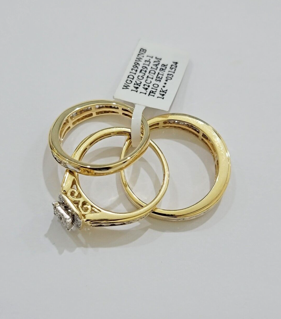 14k Yellow Gold 1.40CT Diamond Ring Band Ladies Trio Set Wedding Engagement SALE