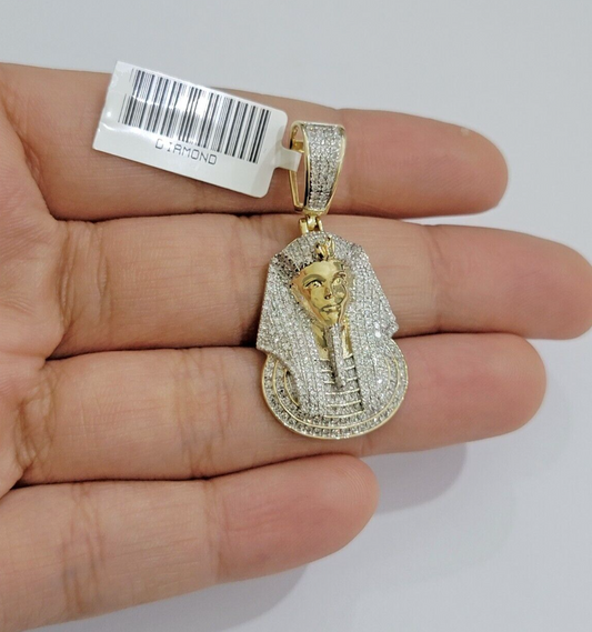 Real Diamond Pharoah Charm Pendant 10k Yellow Gold 0.85 CT Natura Chain Necklace