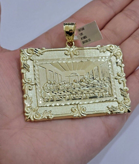 Real 10k Gold Pendant Charm Last Supper Square Jesus 10kt Yellow 1.5-3 Inch SALE