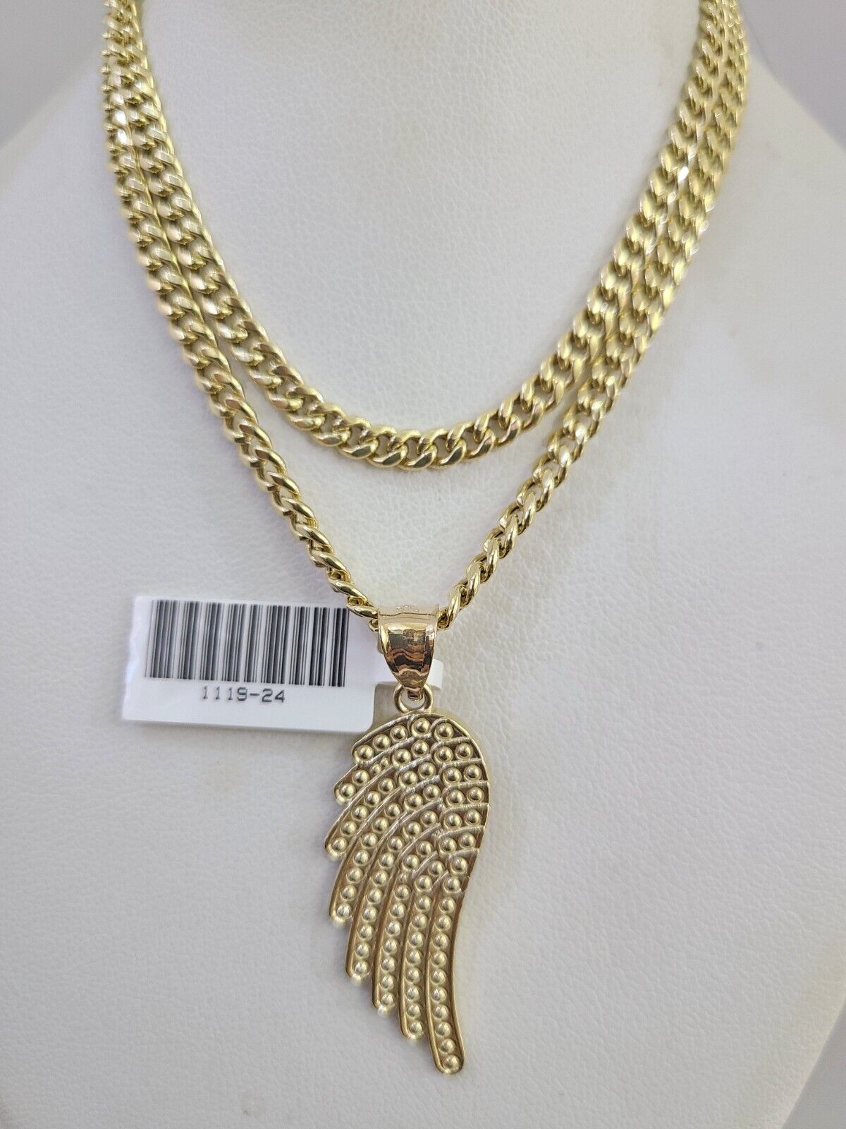 10k Gold Chain Angel Wing Pendant Set Miami Cuban Necklace 4mm 18"-26" Charm