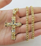 10k Yellow Gold Link Chain Pendant 5mm 18"-28" Miami Cuban Necklace Cross Charm