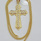 10k Yellow Gold Franco Chain Necklace Jesus Cross Charm Pendant 3mm 18-26 Inches