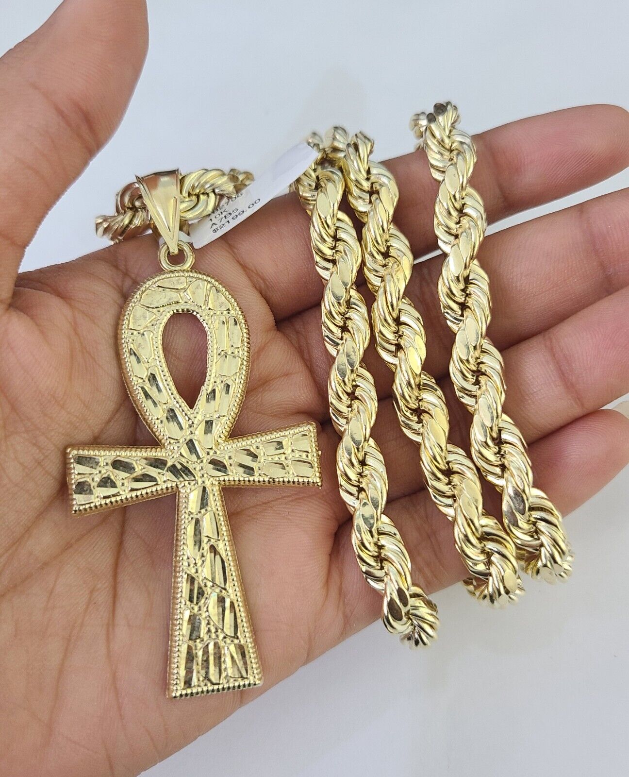 10k Yellow Gold Rope Chain Jesus Cross Charm Pendant 18-30'' Inch 8mm  Necklace