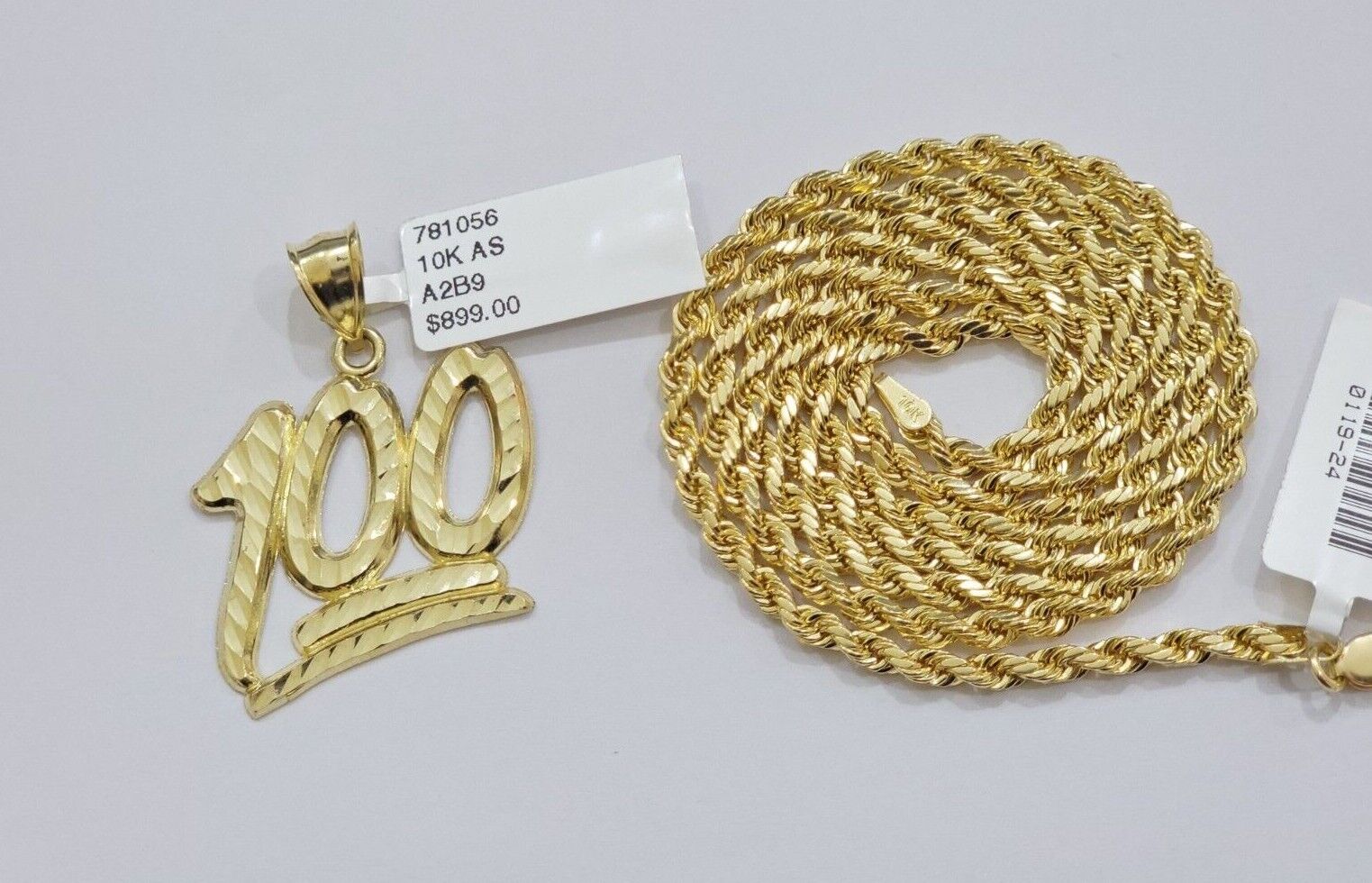 10k Yellow Gold Rope Chain 100 Charm Pendant Set 22 Inch 3mm Necklace REAL SALE