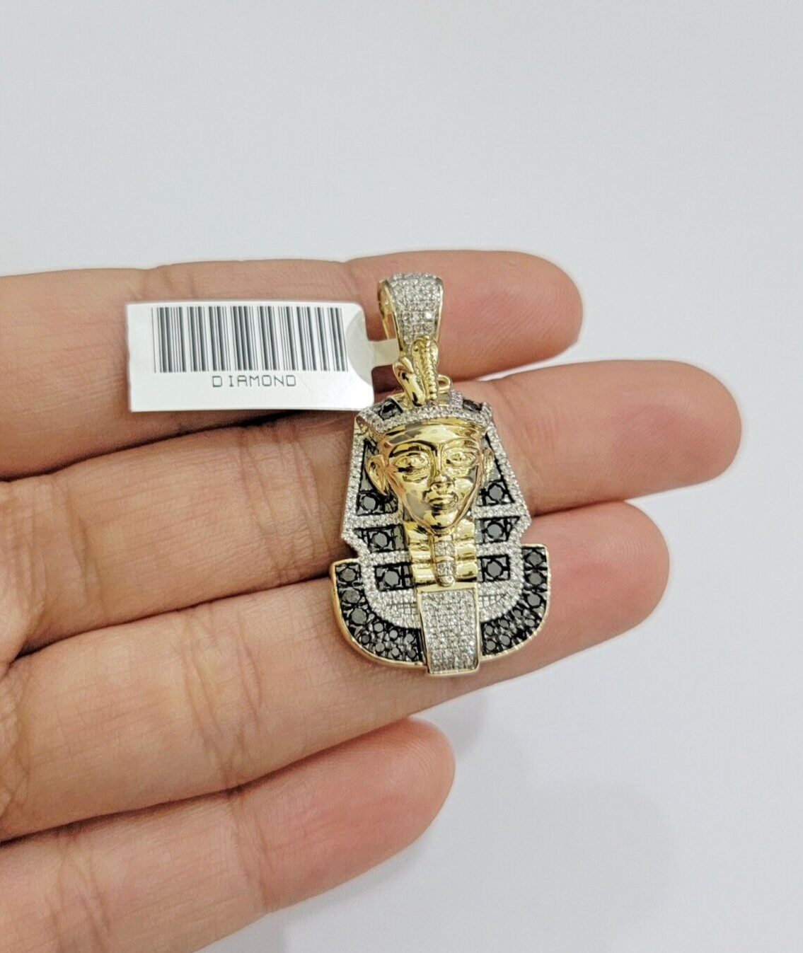 Black Diamond Pharoah Charm Pendant 10kt Yellow Gold 0.80 CT Chain Necklace SALE