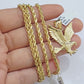 10k Yellow Gold Rope Chain Eagle Charm Pendant Set 18"-28 Inch 3mm Necklace REAL
