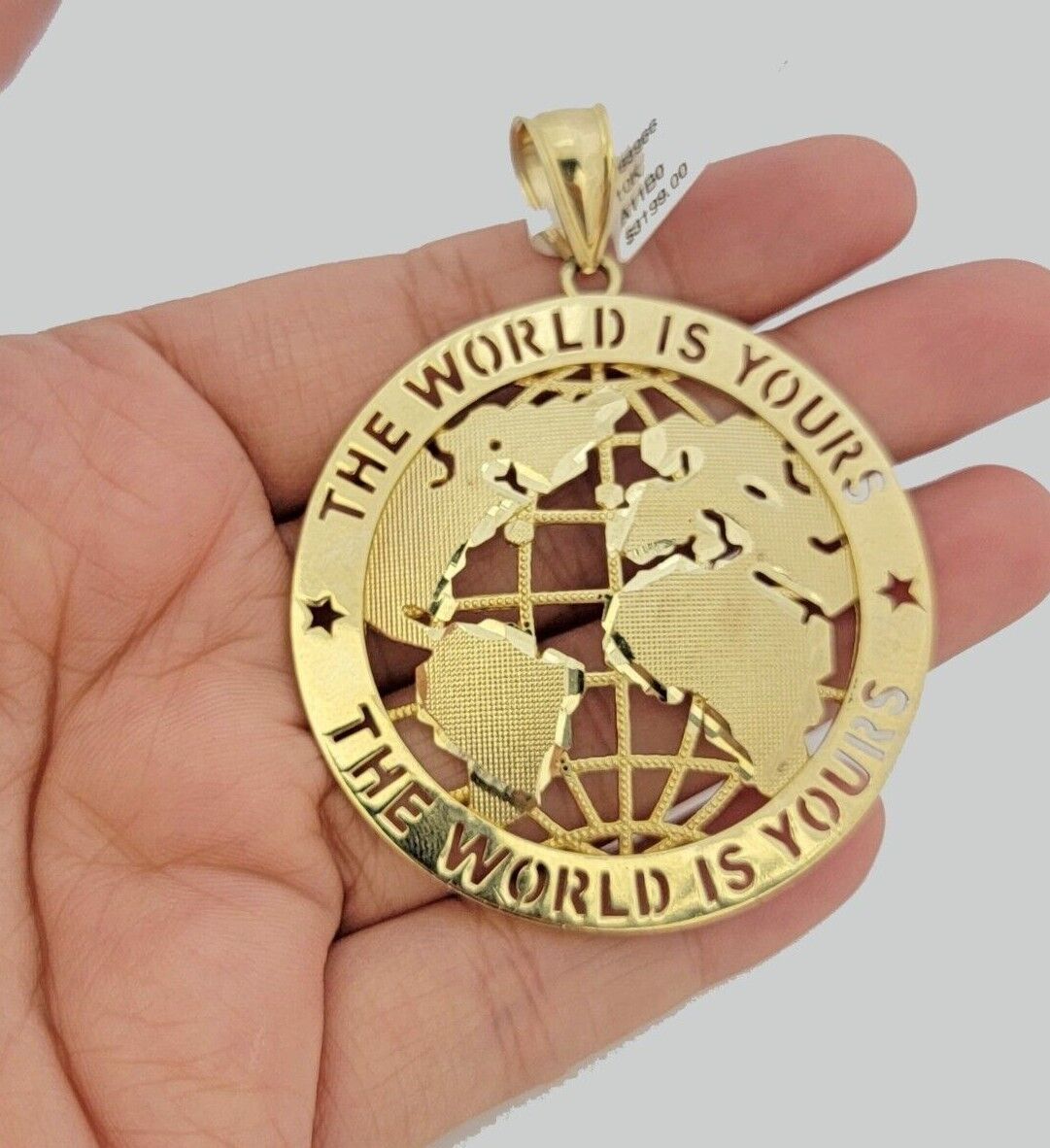 10k Yellow Gold Franco Chain Necklace World Map Charm Pendant 5mm 20-26'' Inches