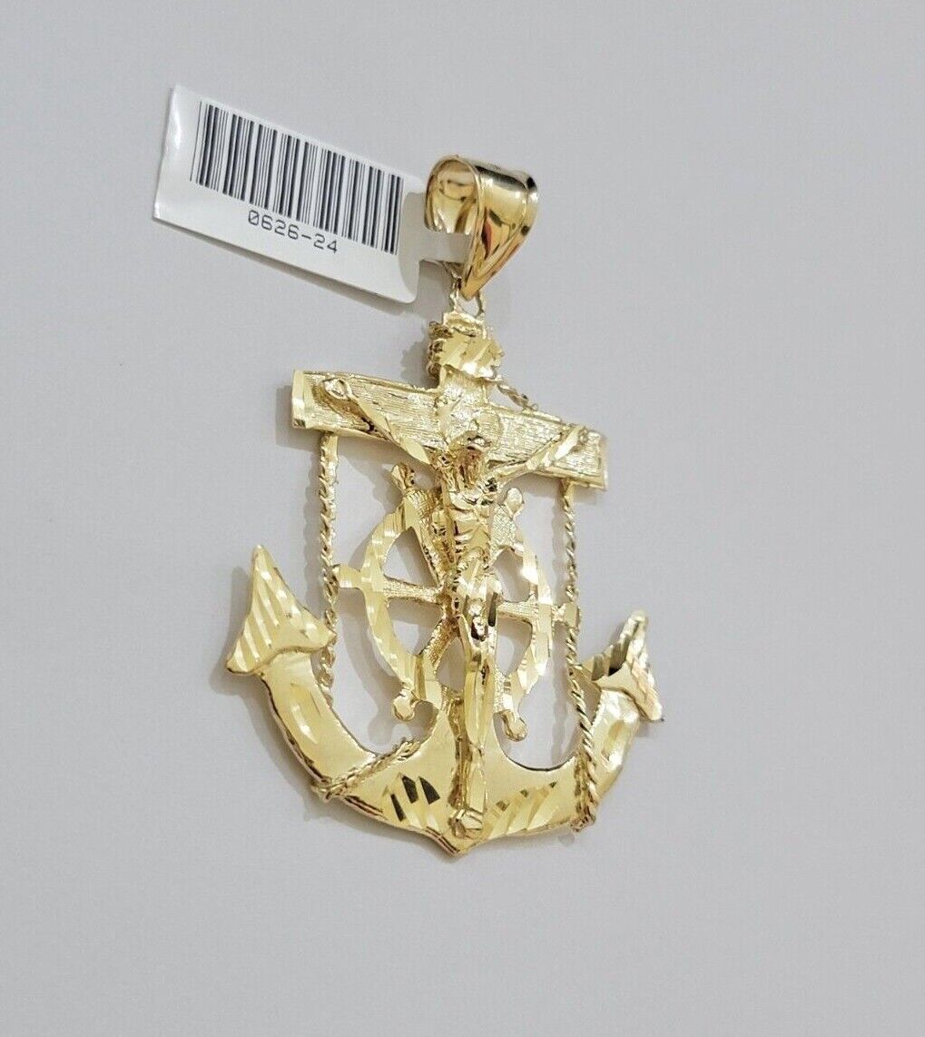 10k Yellow Gold Franco Chain Necklace Anchor Charm Pendant 3mm 18"-26" Inch SALE