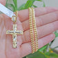 Real 14k Gold Chain & Cross pendant Set 14kt Miami Cuban Link Chain 4mm & Cham