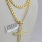 10k Gold Chain Necklace Jesus Cross Pendant Set Cuban Curb 5mm 20"-28" Charm