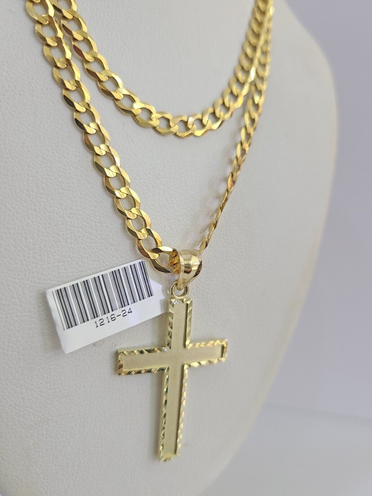 10k Gold Chain Necklace Jesus Cross Pendant Set Cuban Curb 5mm 20"-28" Charm