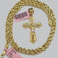 Solid 14kt Gold Rope Chain Necklace Jesus Cross Charm CZ Pendant 24'' Inches 4mm