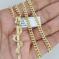 10k Gold Chain Snake Cross Pendant Set Miami Cuban Necklace 4mm 18"-26" Charm