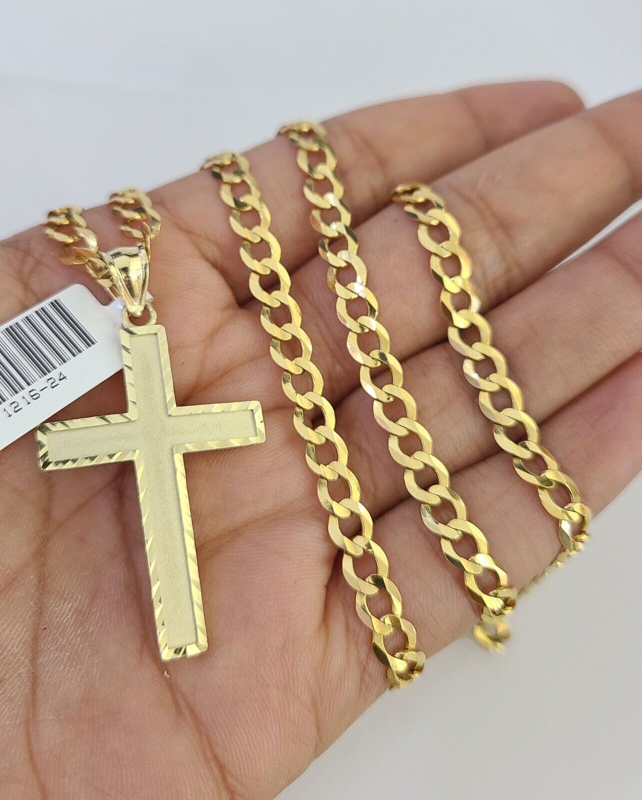 10k Gold Chain Necklace Jesus Cross Pendant Set Cuban Curb 5mm 20"-28" Charm