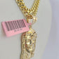 Real 14k Gold Chain Jesus Head Pendant Set 14kt Miami Cuban Link Chain 5mm Charm