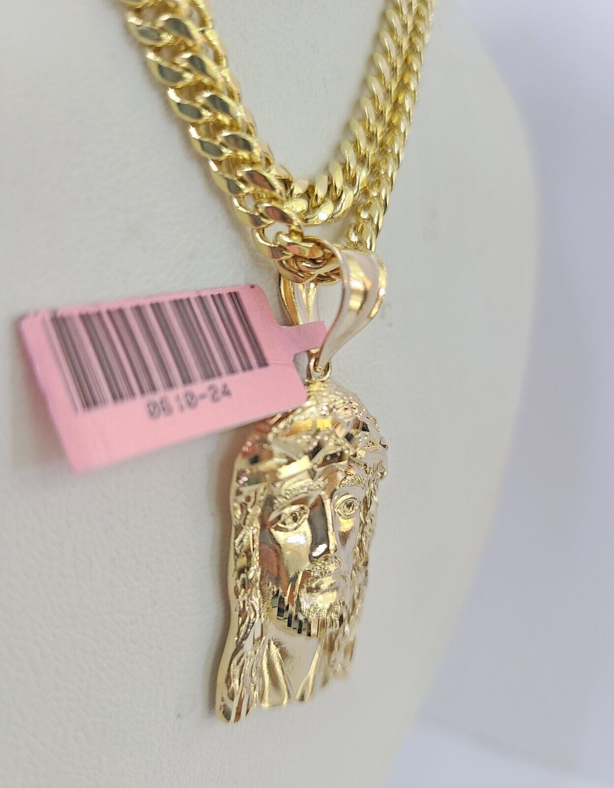 Real 14k Gold Chain Jesus Head Pendant Set 14kt Miami Cuban Link Chain 5mm Charm