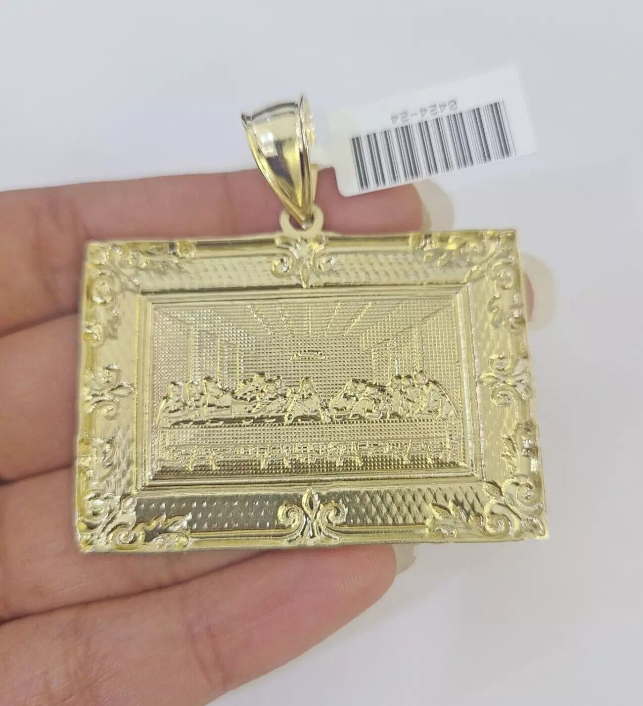 Real 10k Gold Pendant Charm Last Supper Square Jesus 10kt Yellow 1.5-3 Inch SALE