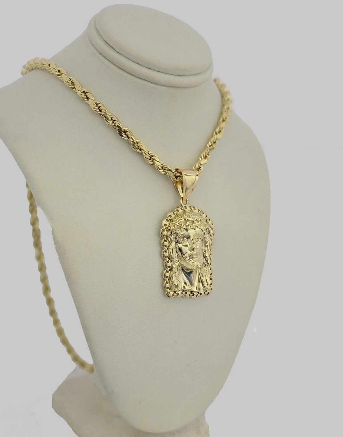 10kt Gold Rope Chain Jesus Head Charm Pendant 5mm 18-28 Inches Necklace SALE NEW