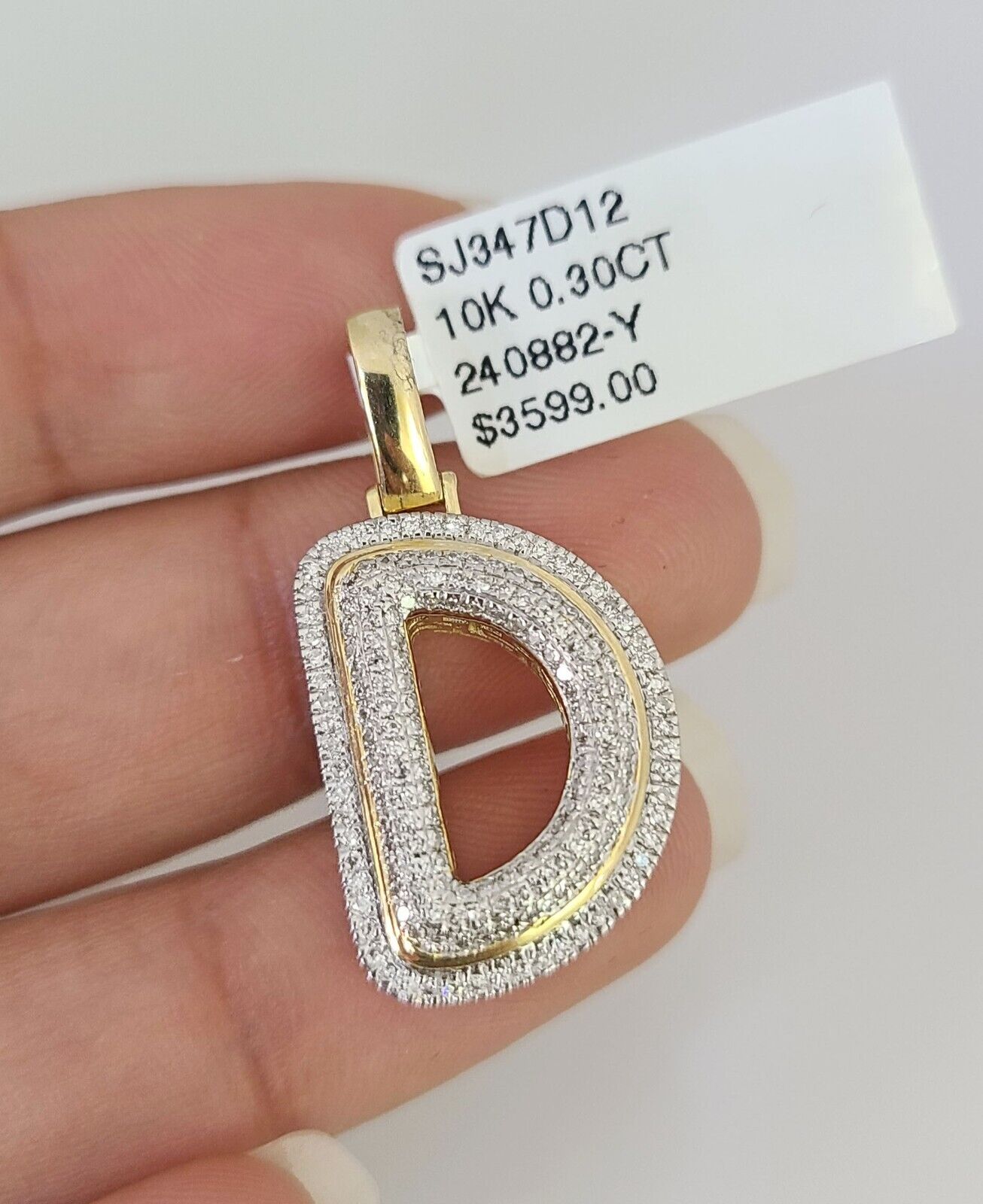 10k Initial " D " Diamond Pendant Charm Yellow Gold Alphabet Men's Ladies