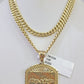 10k Gold Chain Last Supper Pendant Set Miami Cuban Necklace 4mm 18"-26" Charm