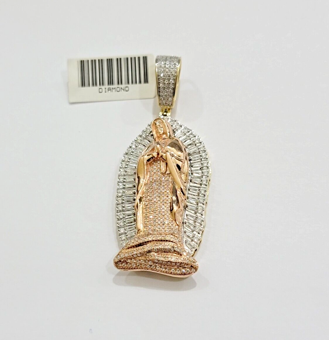 Diamond Virgin Mary Charm Pendant 10k Yellow Rose Gold Natural Diamond REAL SALE